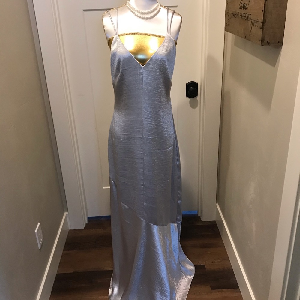 silver satin evening gown